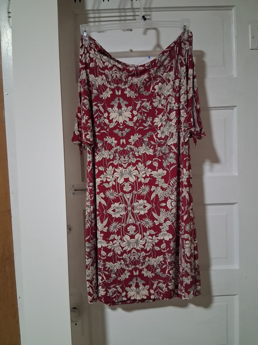 Floral Off-Shoulder Red and Cream Women's Dress